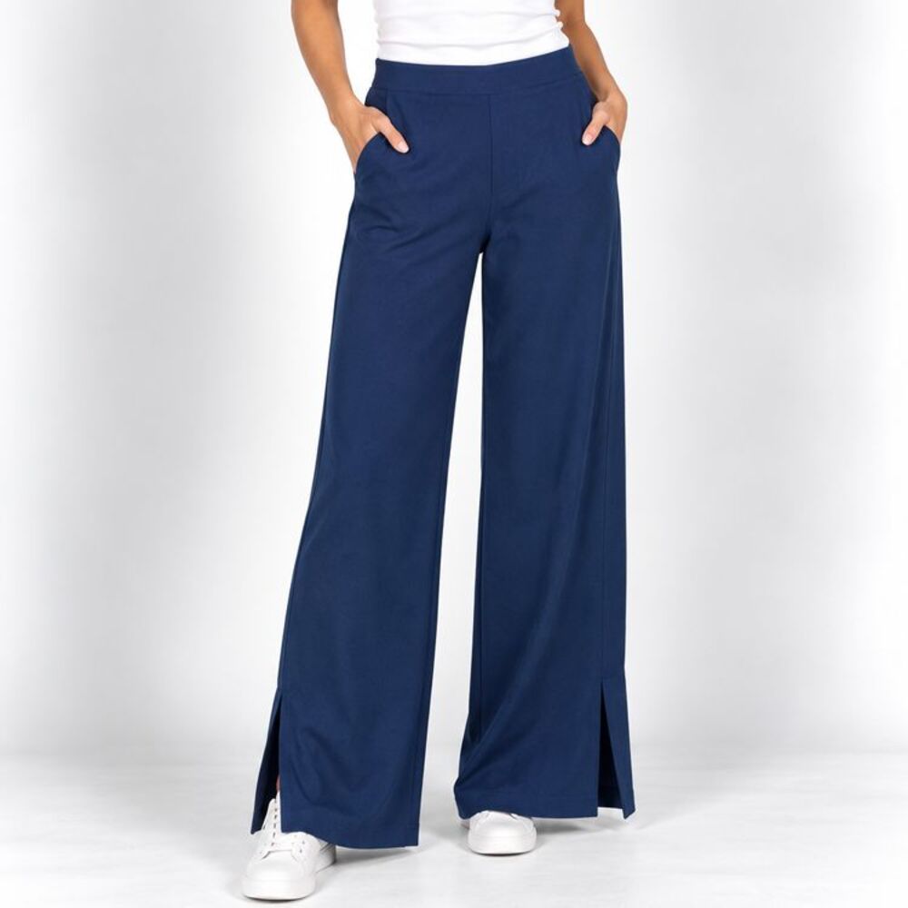 SPANX Womens XS Regular Navy Wide Leg Pull On Pants Tencel Stretch Zip Pockets